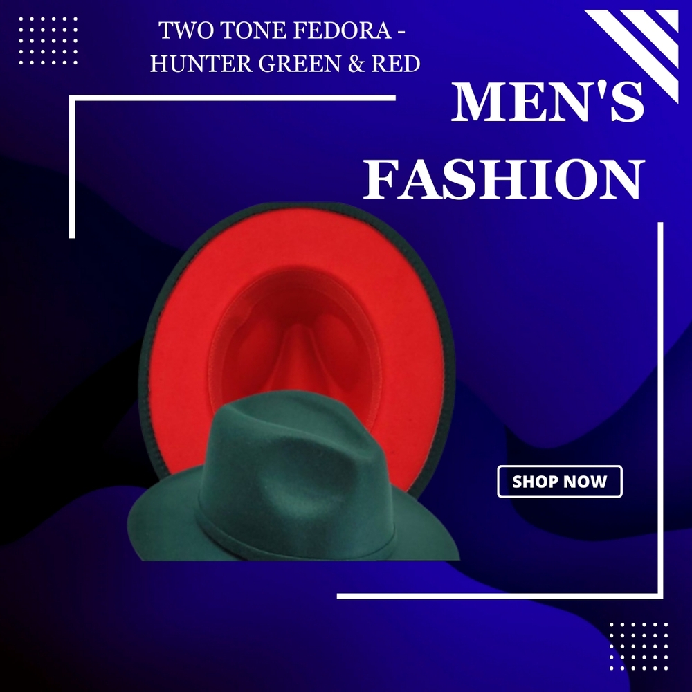 Two-Tone Fedora - HUNTER GREEN & RED